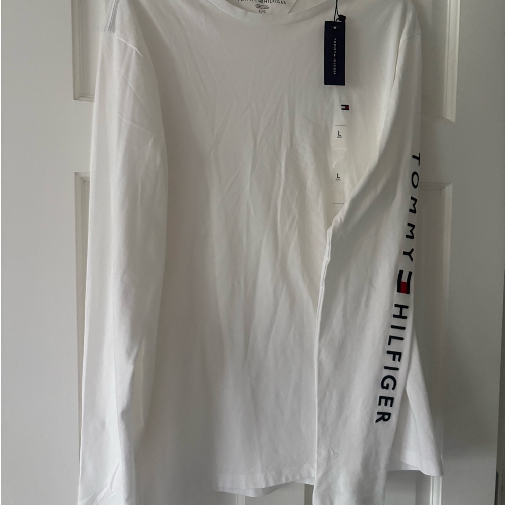 Tommy Hilfiger White Long Sleeve Shirt with Sleeve Logo